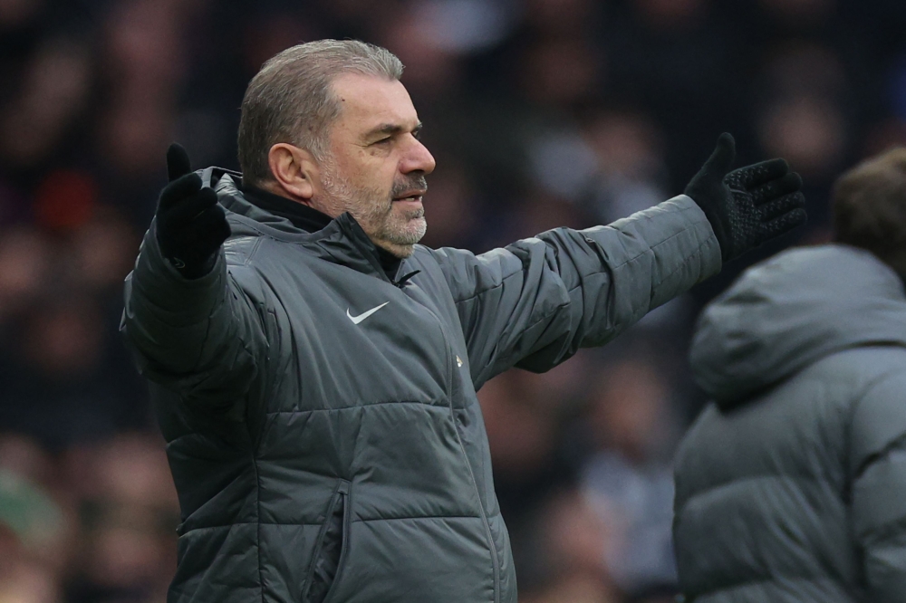 Tottenham Hotspur’s head coach Ange Postecoglou gestures on the touchline at the Tottenham Hotspur Stadium. — AFP