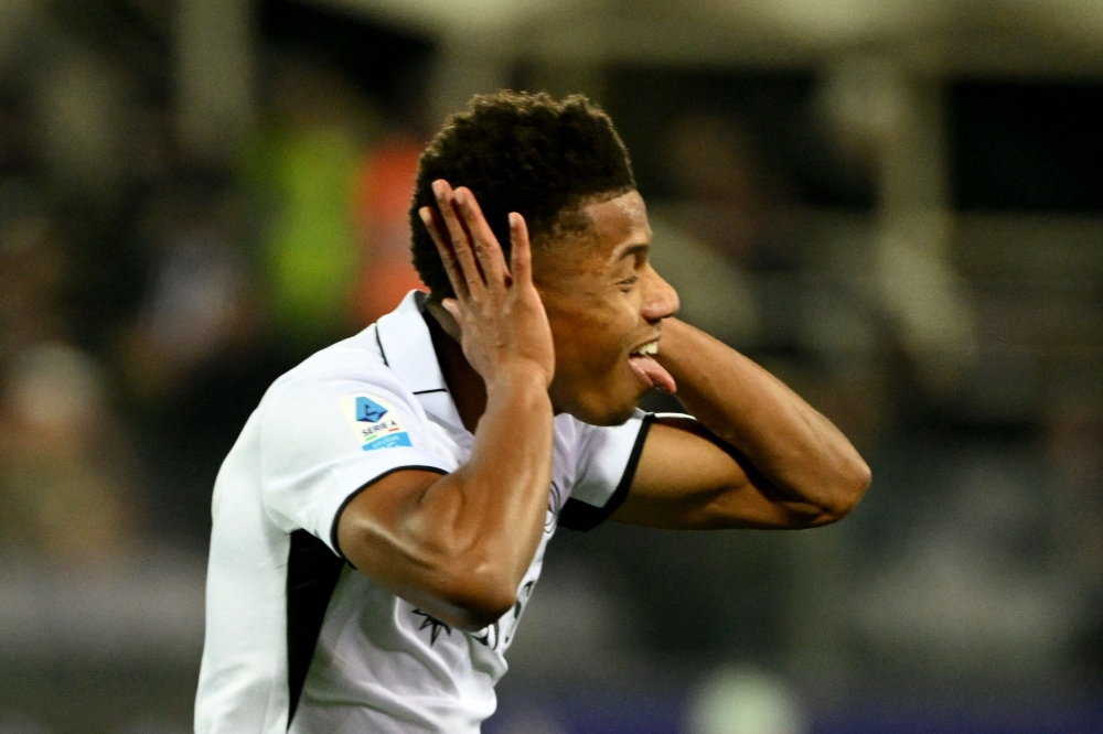 Napoli’s David Neres celebrates team’s first goal at Artemio Franchi stadium. — AFP