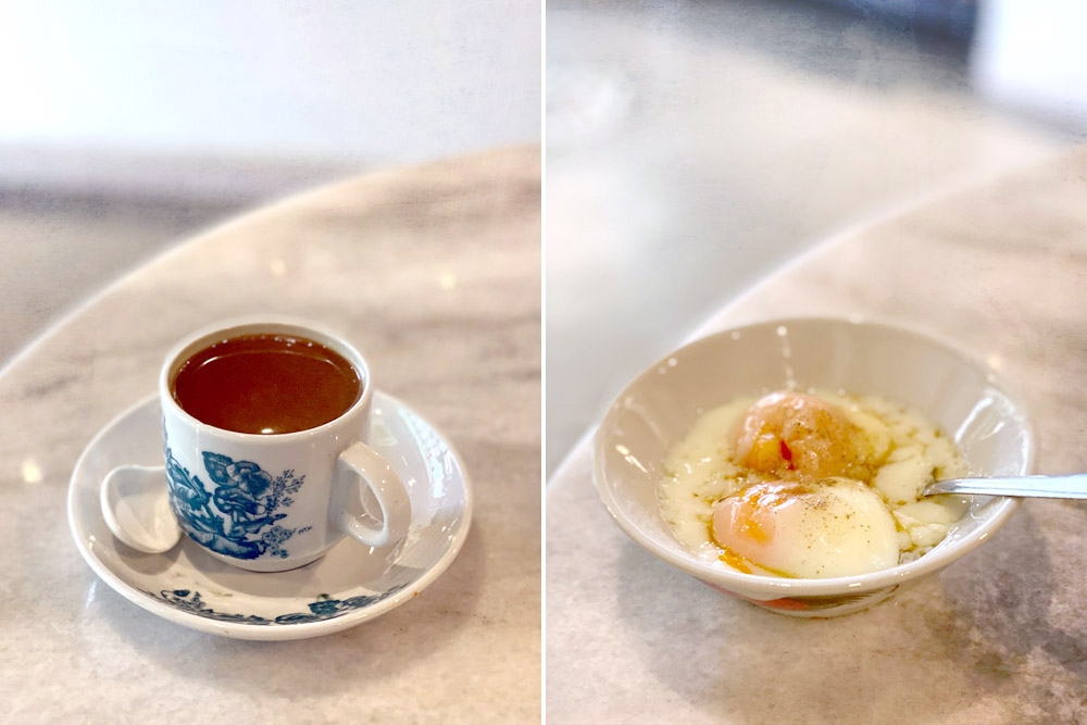 The dynamic duo of every ‘kopitiam’ breakfast: hot ‘kopi’ and half-boiled eggs. — Picture by CK Lim