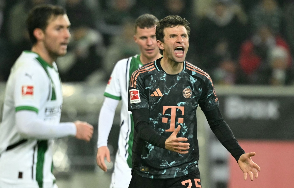 Bayern Munich’s Thomas Mueller during the German first division Bundesliga match against match Borussia Moenchengladbach. — AFP