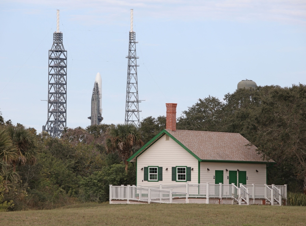 Blue Origin’s ‘New Glenn’ rocket looms in the distance ahead of its maiden flight, just beyond the Cape Canaveral Lighthouse, at the Kennedy Space Centre in Cape Canaveral, Florida January 11, 2025. — AFP pic