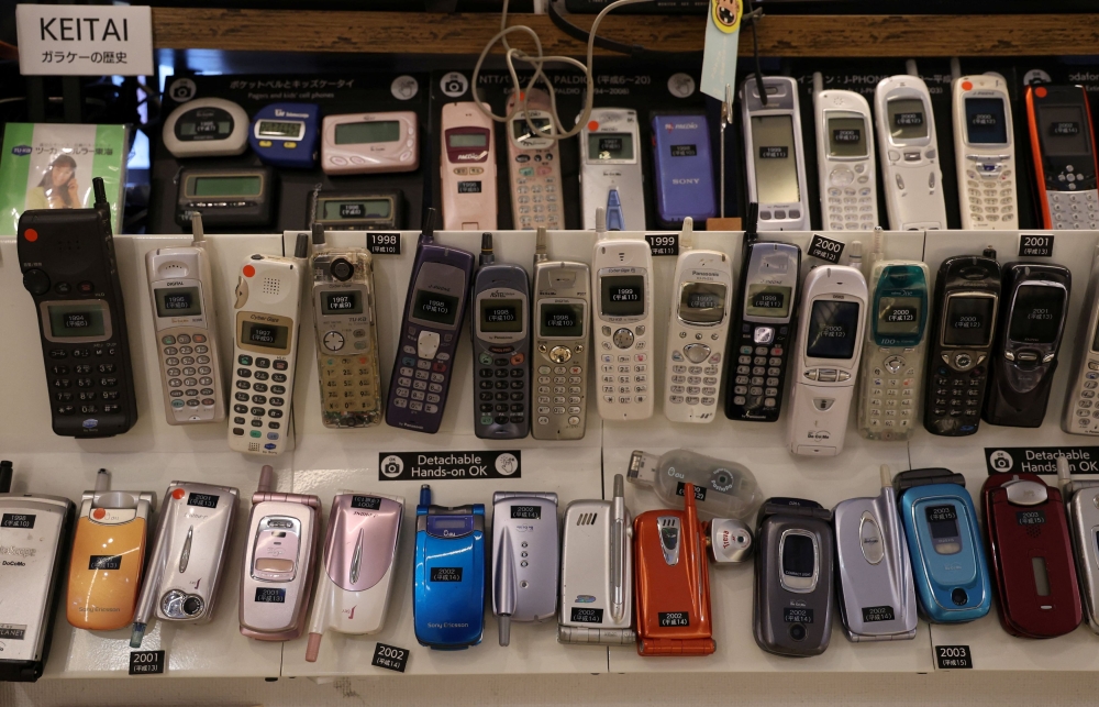 Old model cell phones are displayed at Extinct Media Museum, a private museum showcasing a collection of defunct gadgets including old cameras, cassette tapes and cell phone, in Tokyo, Japan January 11, 2025. — Reuters pic 