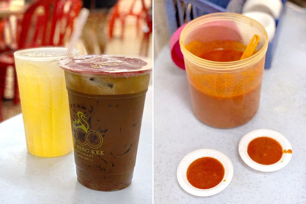 Drinks (left) and chilli sauce (right). — Picture by CK Lim