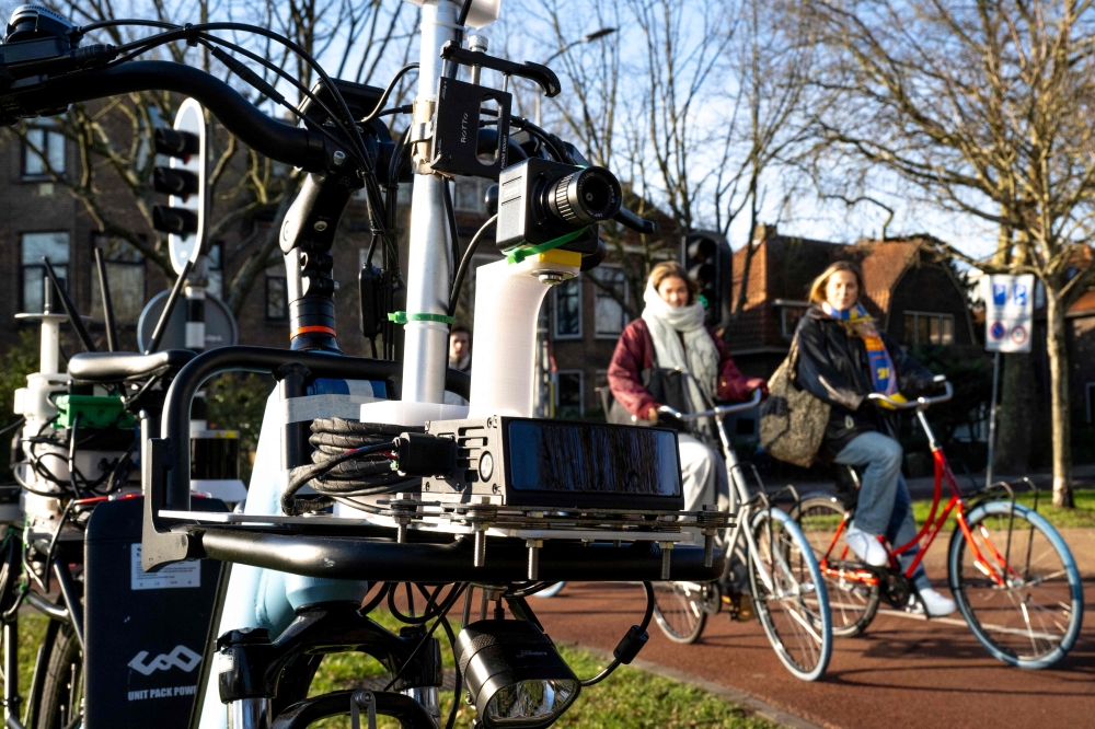 This photograph shows a view of the TU Delft SenseBike, developed by students from the Intelligent Vehicles Section at TU Delft, in Delft on January 13, 2025. — AFP pic 