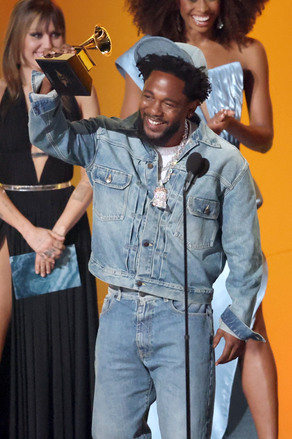 Kendrick Lamar with the the Record of the Year award for ‘Not Like Us’. — Pic by AFP