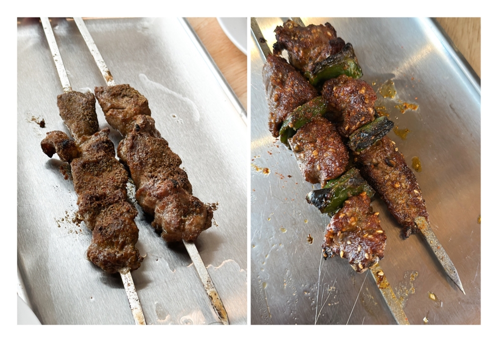 Xinjiang Original Lamb BBQ (left) are chunky, juicy bites dusted with spices while the Beef Tenderloin (right) fell short for its flavours — Picture by Lee Khang Yi