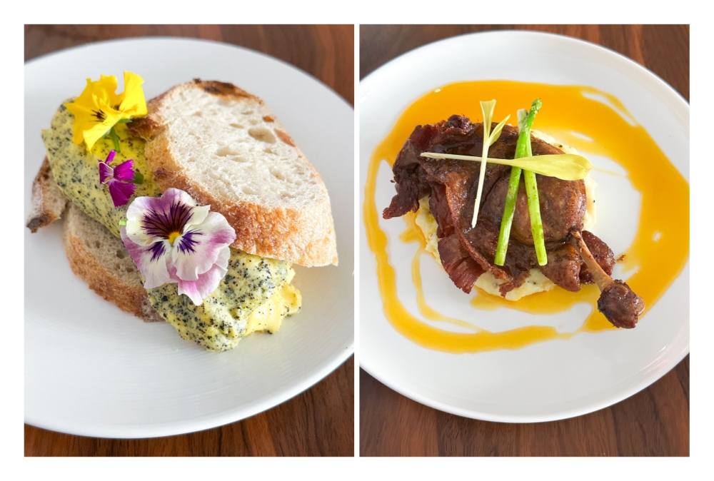 Truffle Scramble Egg Sandwich (left) with sourdough bread is a creamy, cloud-like omelette wonder while Duck Confit (right) falls short with a demure mandarin plum sauce — Picture by Lee Khang Yi