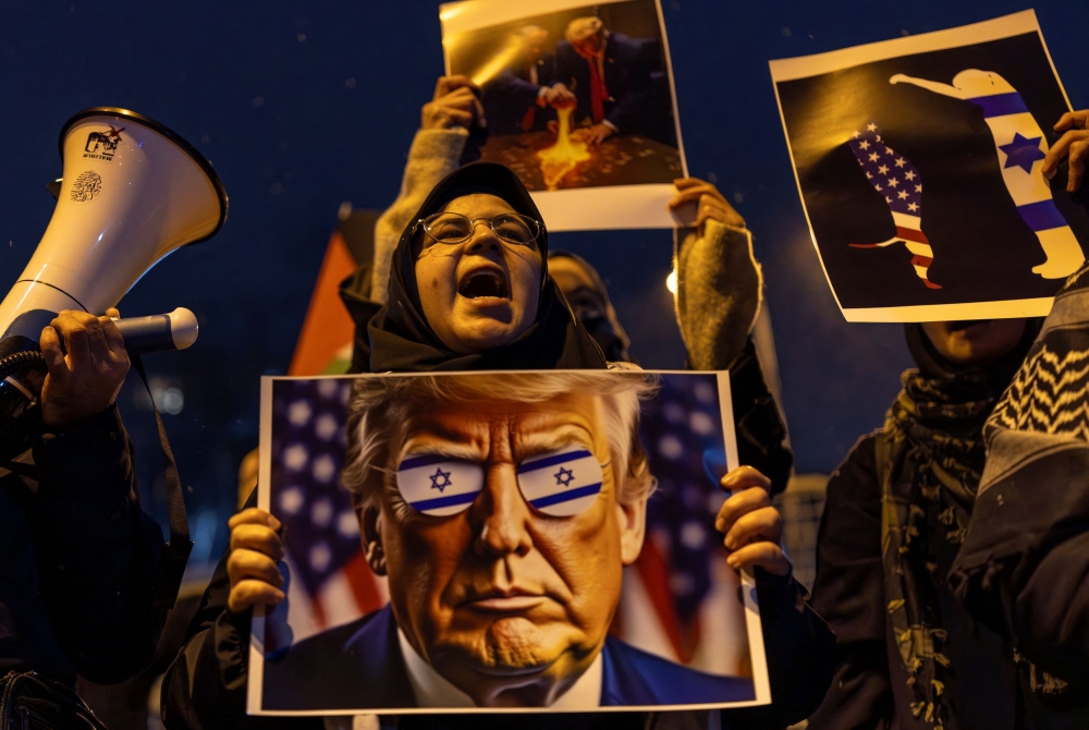 Demonstrators attend a protest against US President Donald Trump’s plan to resettle Palestinians from Gaza, in front of the US consulate in Istanbul February 6, 2025. — Reuters pic