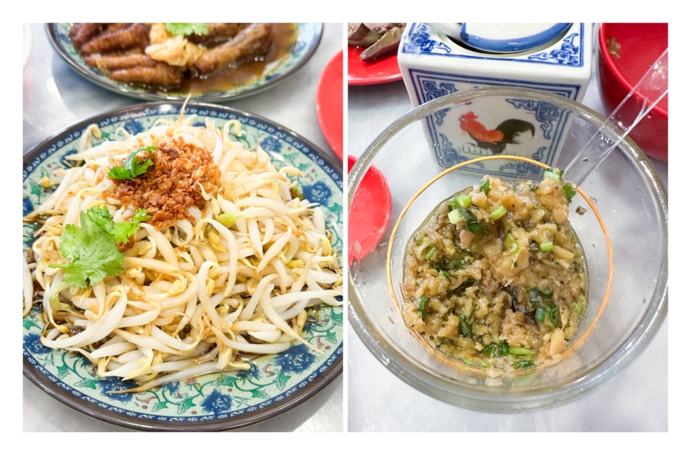 Bean Sprouts (left) are decent but nothing beats Ipoh’s plump specimens while chunky ginger sauce (right) is also used. — Picture by Lee Khang Yi