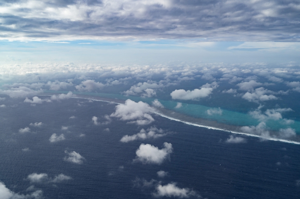 This aerial photo shows the Scarborough Shoal in the South China Sea during an aerial reconnaissance flight on February 18, 2025. — AFP pic