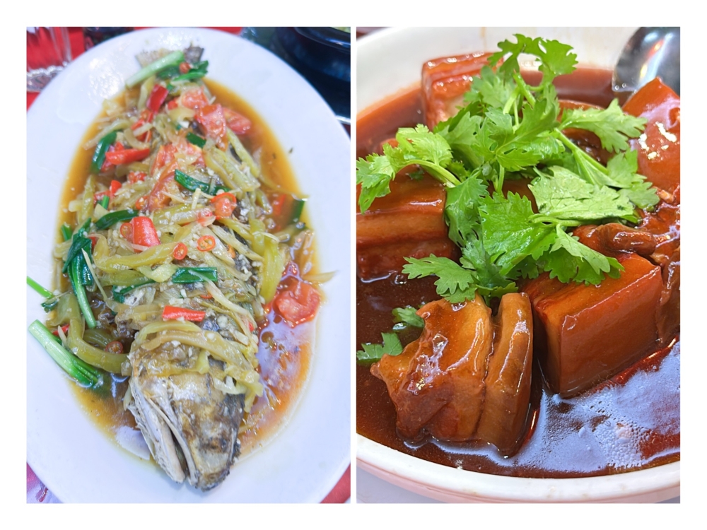 Fried Fish with Salted Vegetables (left) needed more braising time for a more cohesive flavour while Braised Spareribs (right) was lacking depth with its sauce. — Picture by Lee Khang Yi