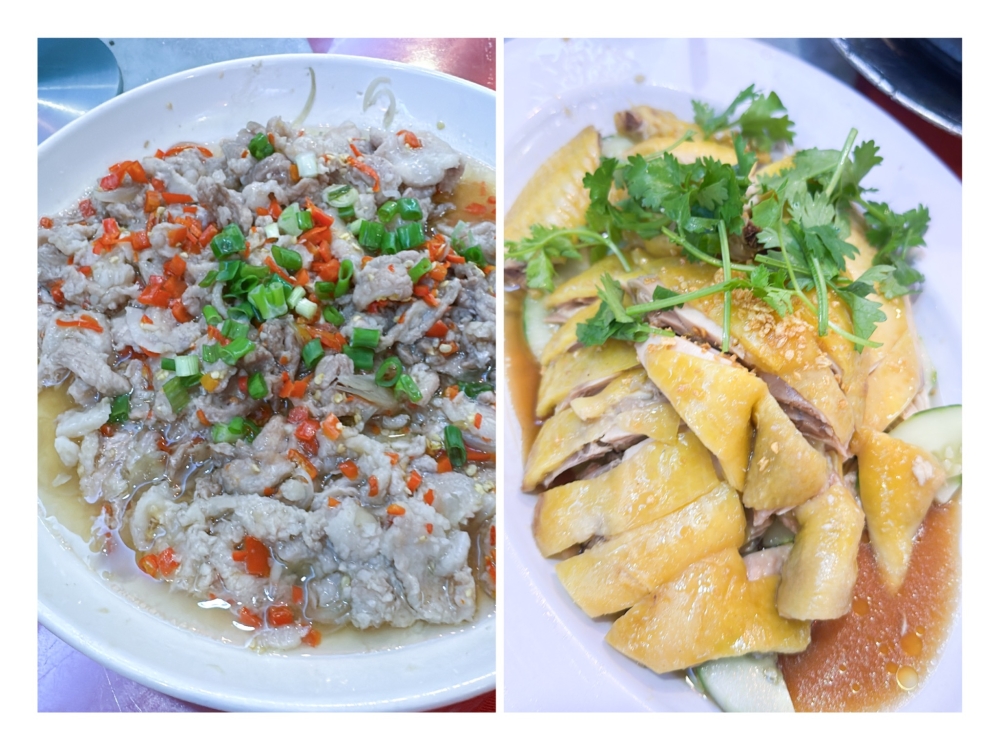 Steamed Pork with Salted Shrimp Paste (left) is a total rice killer with the soft pork and the fermented flavours from the shrimp paste while the Poached Home-Bred ‘Farm Chicken’ (right) has firmer meat. — Picture by Lee Khang Yi