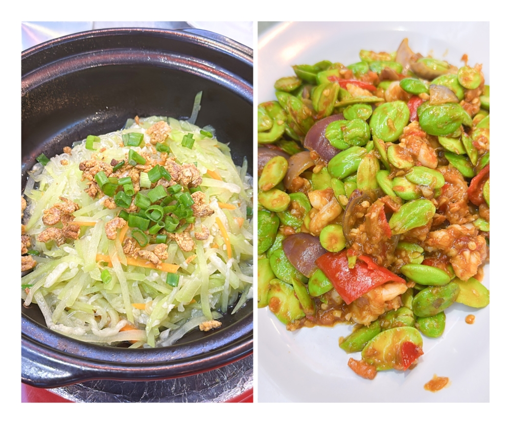 Fried Hairy Cucumber with Vermicelli in Claypot (left) is cooked to perfection without the dreaded mushiness while the Cuttlefish Sambal with Petai (right) uses a mild ‘sambal’ to perk up the stink beans. — Picture by Lee Khang Yi