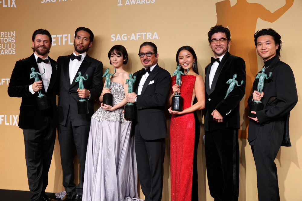 The cast of ‘Shogun’ poses with the Best Performance by an Ensemble in a Drama Series Award at the 31st Screen Actors Guild Awards. — Reuters pic