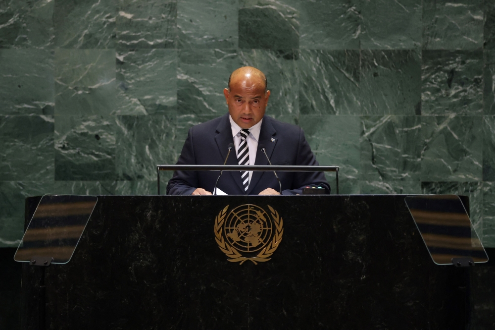 Nauru's President David Ranibok Adeang speaks during the 79th Session of the United Nations General Assembly at the United Nations headquarters in New York City on September 24, 2024. — AFP pic